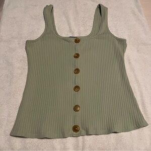 Sage Green Ribbed Button-Front Tank Top